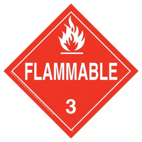 Placard Flammable Class 3 10.75" x 10.75" Rigid Plastic Material 3/Pack or 100/Pack