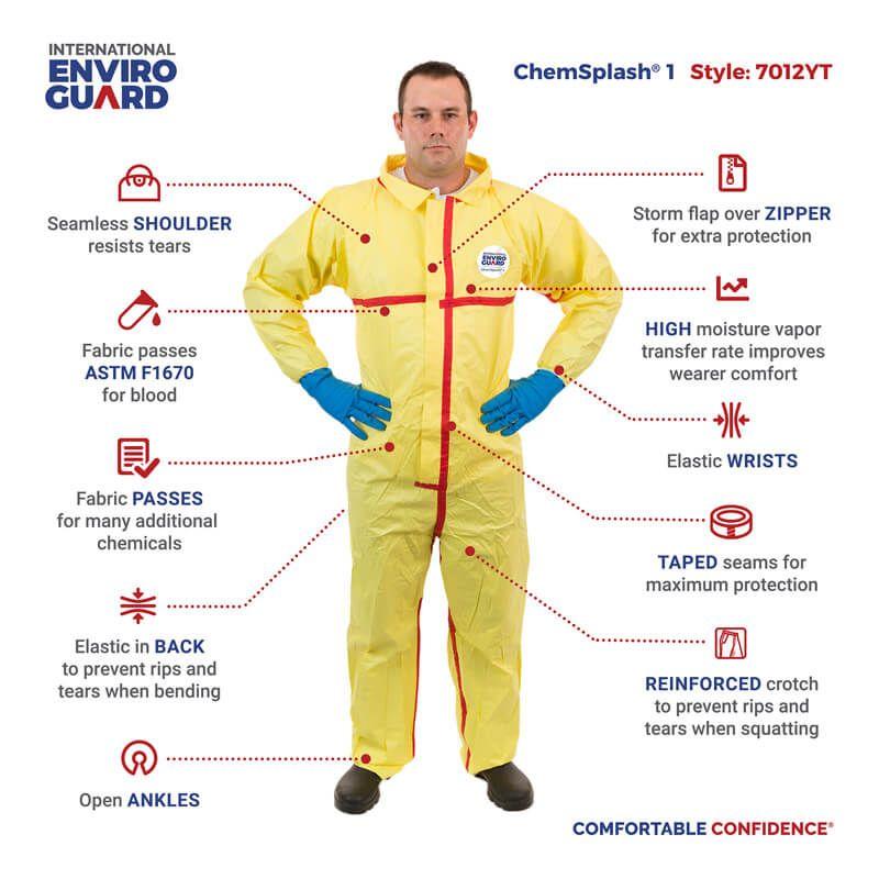 Chemsplash 7012YT Yellow Collared Chemical Resistant Coveralls