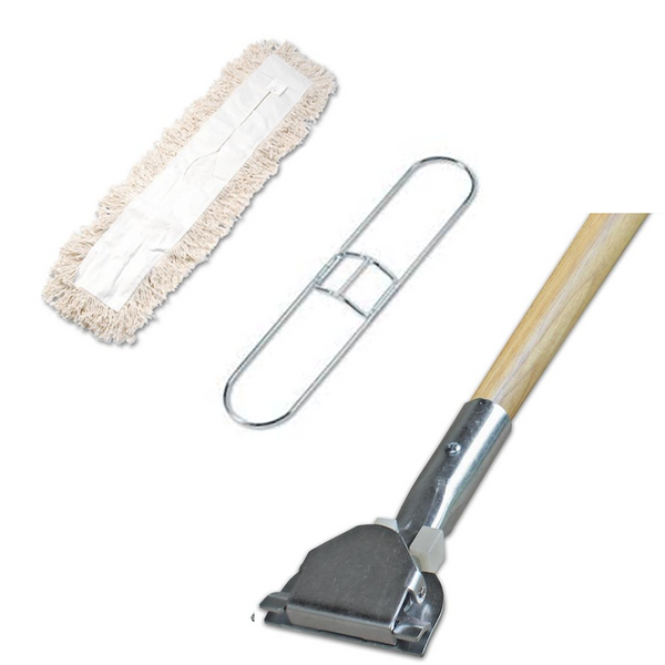 Dust Mop Kit- 5"x24" Head, Frame, and Wooden Handle