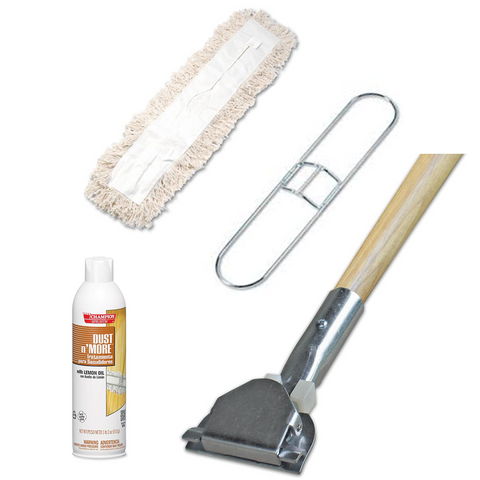 Dust Mop Kit- 5"x36" Head, Frame, Wooden Handle and Treatment