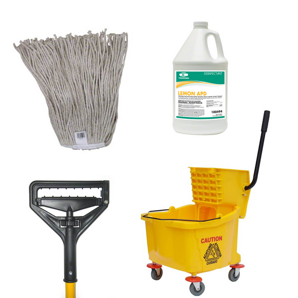 Wet Mop Kit - Cotton Mop, Bucket, and Lemon Disinfectant