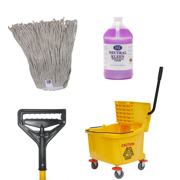 Wet Mop Kit - Cotton Mop, Bucket, and Neutral Kleen
