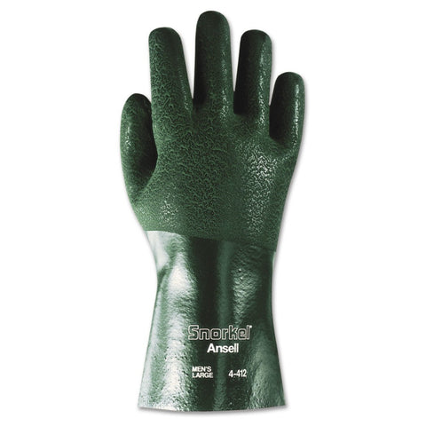 Ansell Snorkel Large Green Chemical Resistant Gloves Jersey Knit Lining 12 Pairs/Pack