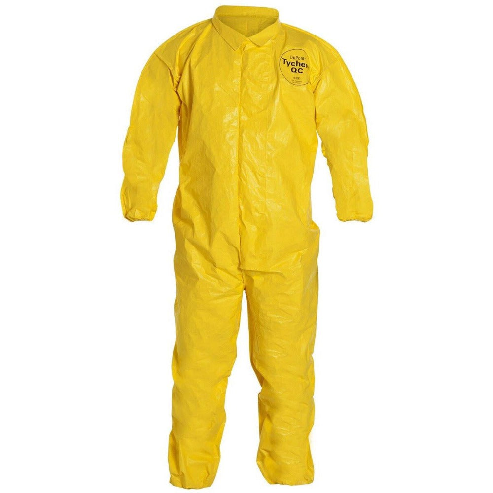 tychem chemical yellow suit with elastic wrist and ankles