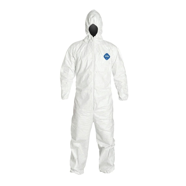 White Dupont Tyvek Coverall Suit with Hooded with Elastic Wrist and Ankles