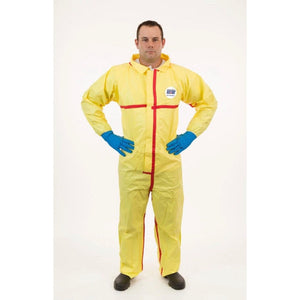 Chemsplash 7012YT Yellow Collared Chemical Resistant Coveralls with Elastic Cuff, Taped Seams 6/Pack