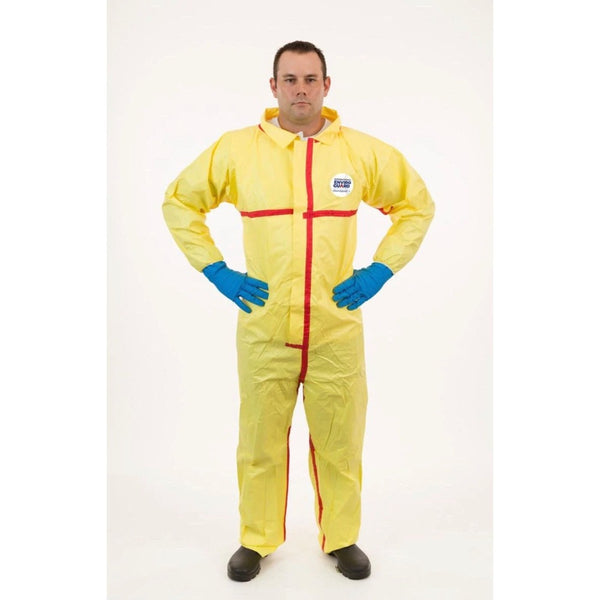 Chemsplash 7012YT Yellow Collared Chemical Resistant Coveralls with Elastic Cuff, Taped Seams 6/Pack