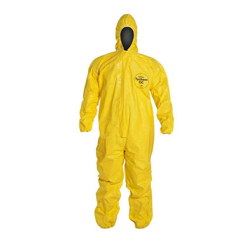 Yellow Tychem QC127S Elastic Hooded Coverall with Elastic Wrist and Ankles